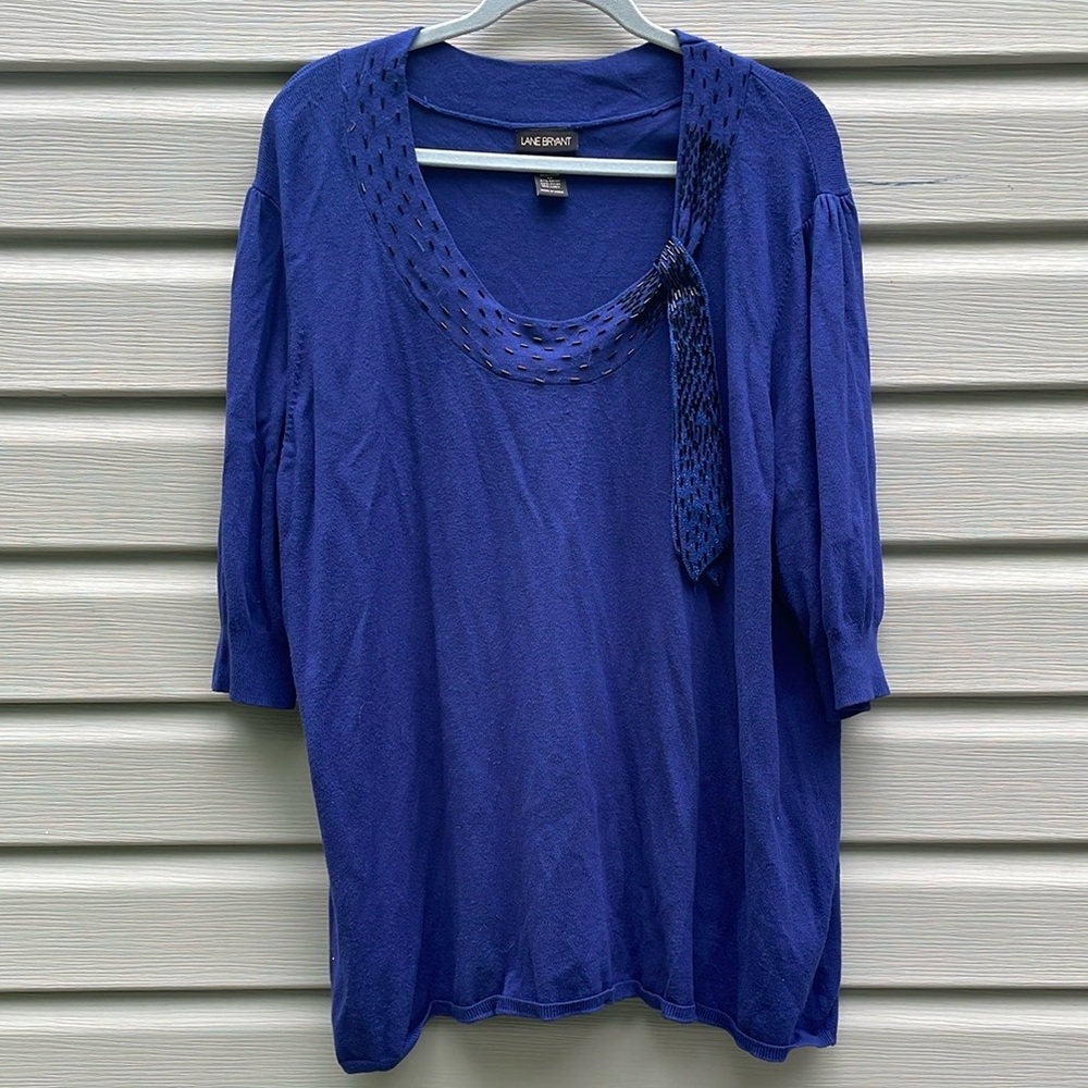 Royal Blue Bedazzled Neck Tie Knit Sweater